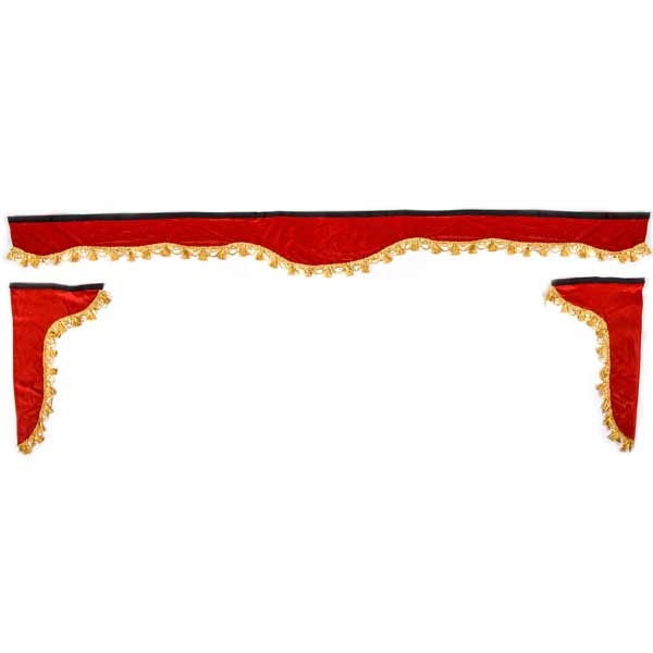 Ламбрекен лобового стекла со шторками SKYWAY 220см/33*60 Красный