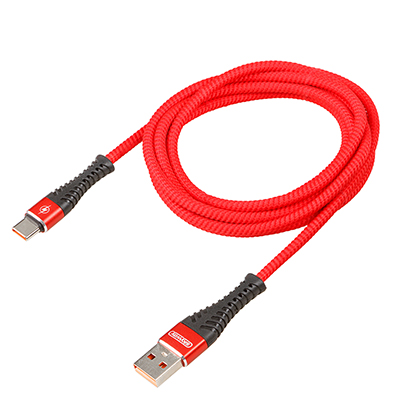 Кабель USB - Type-C 15W 3A SKYWAY в мягкой оплетке красный 2м