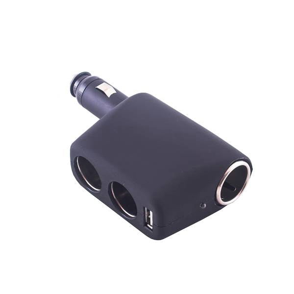 Разветвитель прикуривателя 2 гнезда + USB + разъем для прикуривателя  SKYWAY Черный, USB 1A, предохранитель 10А