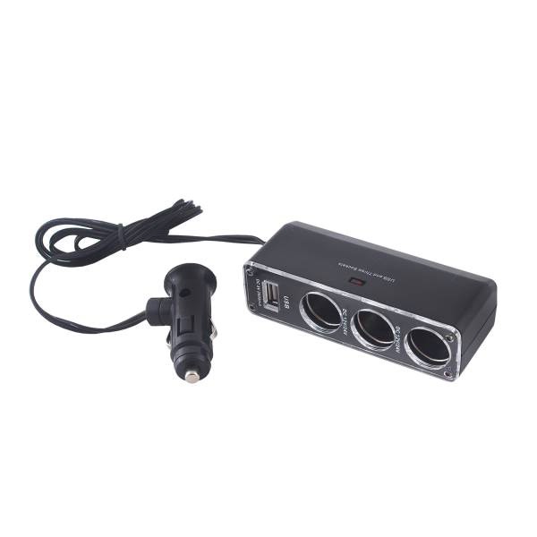 Разветвитель прикуривателя 3 гнезда + USB SKYWAY Черный предохранитель 5А, USB 2000mA S02301024