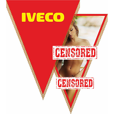 Вымпел треугольный IVECO с девушкой фон красный (260х200) цветной  (уп.1шт) SKYWAY