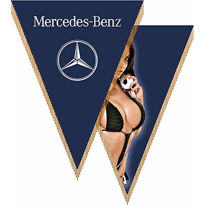 Вымпел треугольный Mersedes-Benz с девушкой фон синий (260х200) цветной  (уп.1шт) SKYWAY