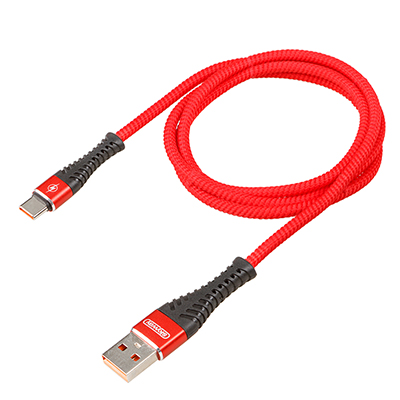 Кабель USB - Type-C 15W 3A SKYWAY в мягкой оплетке красный 1м