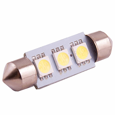 Автолампа диод T11 (C5W) 12V  3 SMD 1-конт 39мм Белая SKYWAY комп.2 шт салон/номер