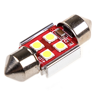 Автолампа диод T11 (C5W) 12V  4 SMD 1-конт 31мм Белая SKYWAY CAN BUS комп.2 шт салон/номер