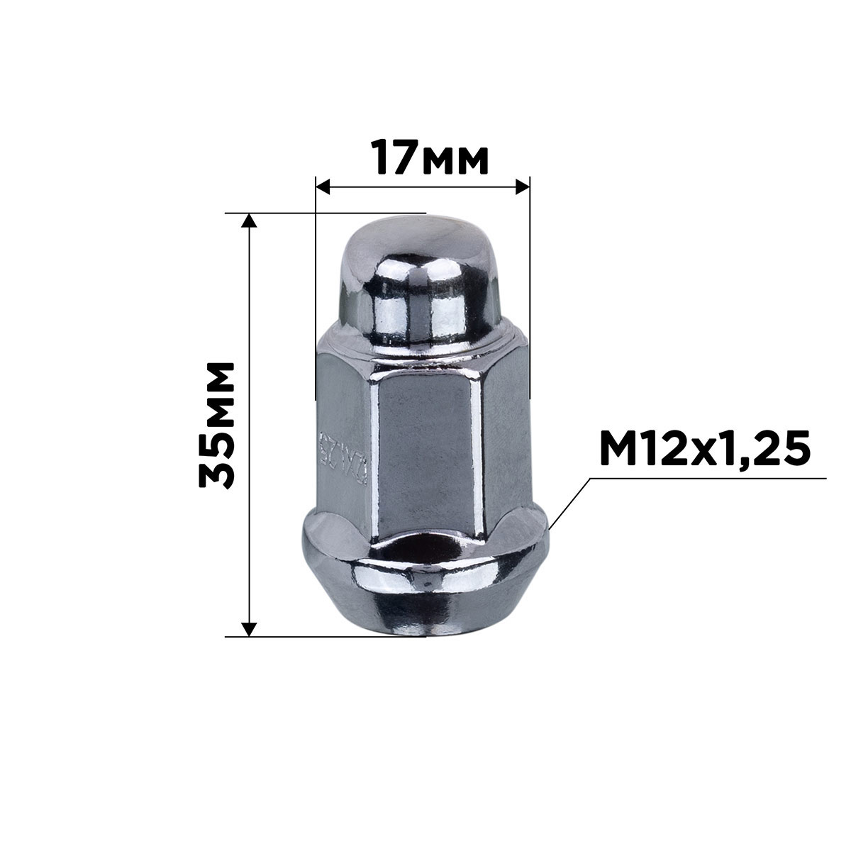 Гайка конус M12х1,25 закрытая 35мм кл17мм хром SKYWAY 002 min20