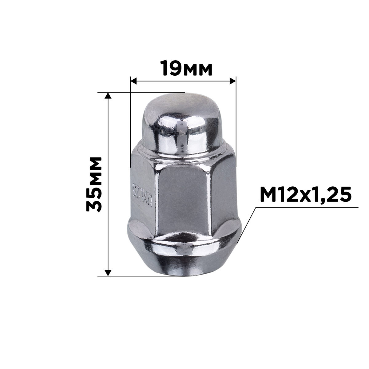 Гайка конус M12х1,25 закрытая 35мм кл3/4"(19мм) хром SKYWAY 005 min20