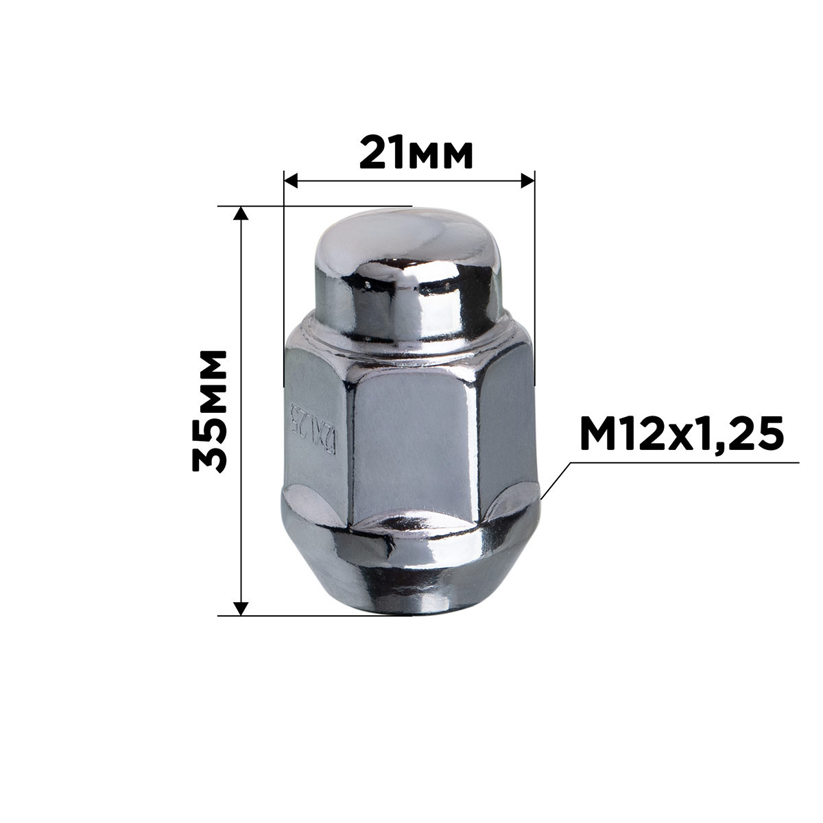 Гайка конус M12х1,25 закрытая 35мм кл13/16"(21мм) хром SKYWAY 007 min20