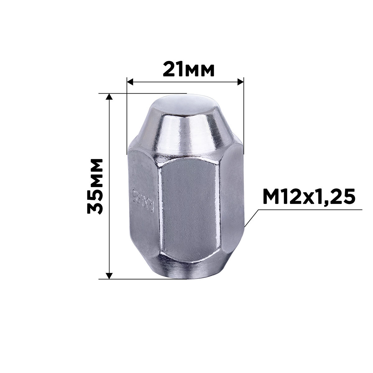 Гайка конус M12х1,25 закрытая 35мм кл21мм хром SKYWAY 008 min20