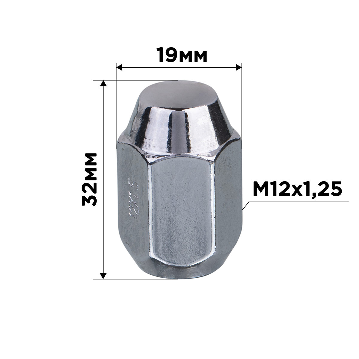 Гайка конус M12х1,25 закрытая 32мм кл19мм хром SKYWAY 016 min20