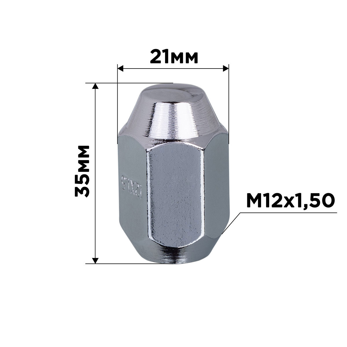 Гайка конус M12х1,50 закрытая 35мм кл21мм хром SKYWAY 034 min20