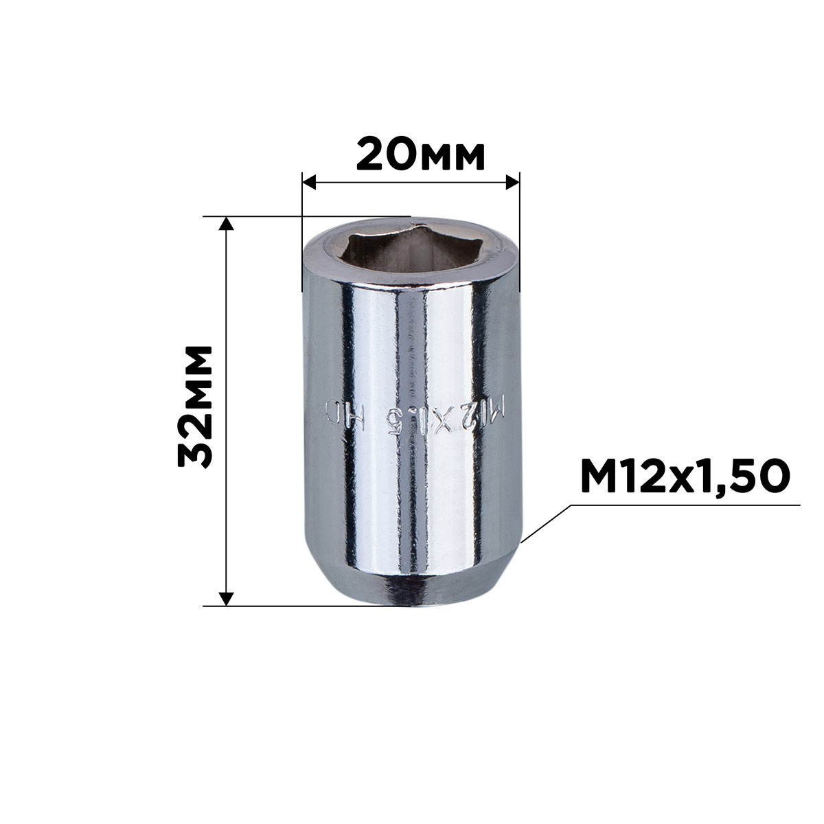 Гайка конус M12х1,50х32мм D=20мм кл внутренний 6-гранник 12мм хром SKYWAY 038 min20