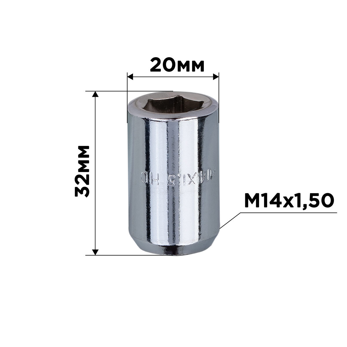 Гайка конус M14х1,50х32мм D=20мм кл внутренний 6-гранник 12мм хром SKYWAY 041 min20